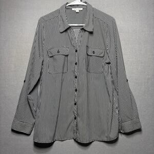 Studio Works Striped Shirt XL Classic Minimalist Preppy Long Sleeve Button Top